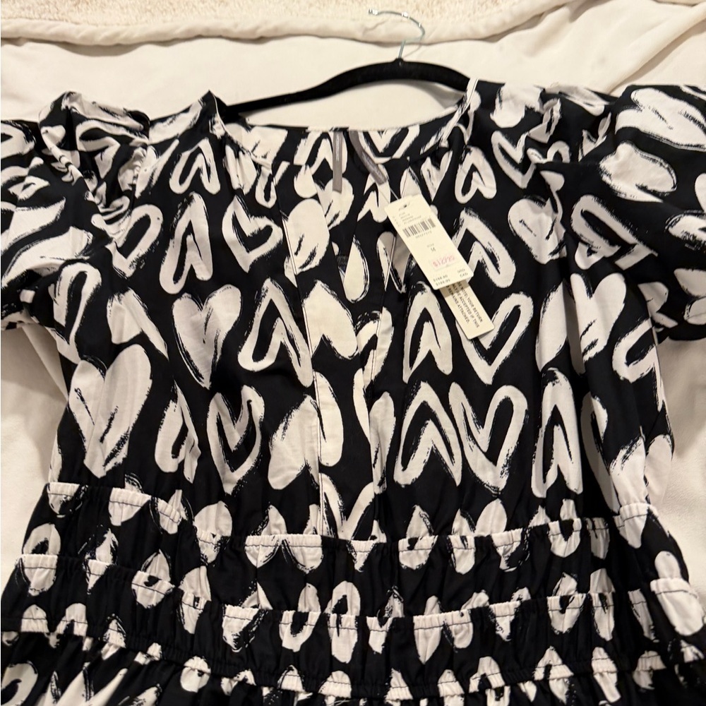 Anthropologie Maeve Somerset Black & White Heart Print Tiered Maxi Dress Medium - Picture 4 of 5